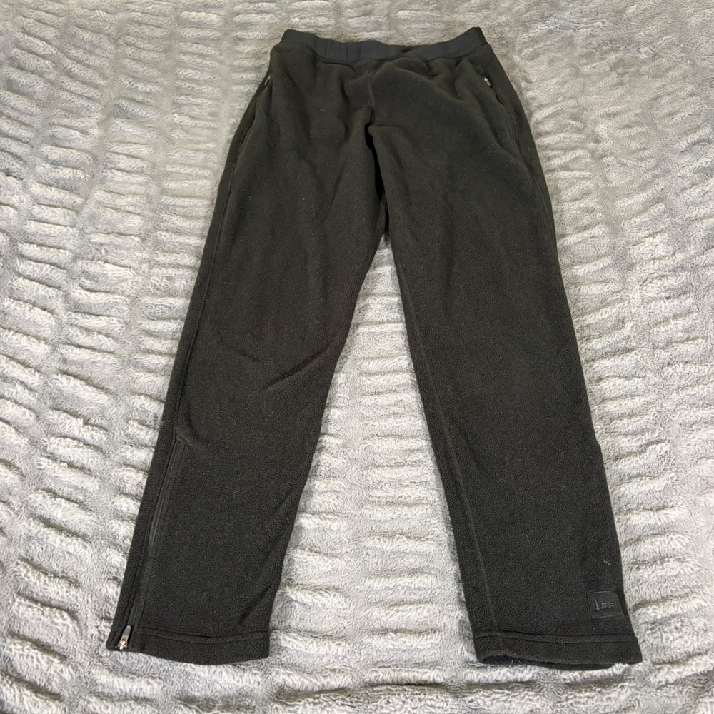 REI Womens M Petite Black Fleece Pants Elastic Waist Ankle Zip RN37249 Hiking